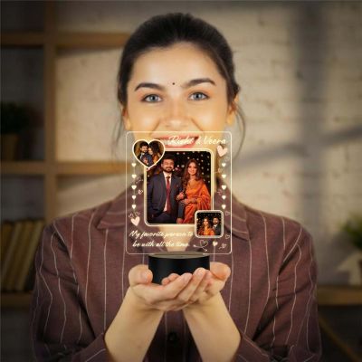 Customized LED Photo Frame Night Lamp Personalized with Picture and Text Romantic Gift for Husband, Wife, Boyfriend, or Girlfriend | Warm White Light & USB Powered